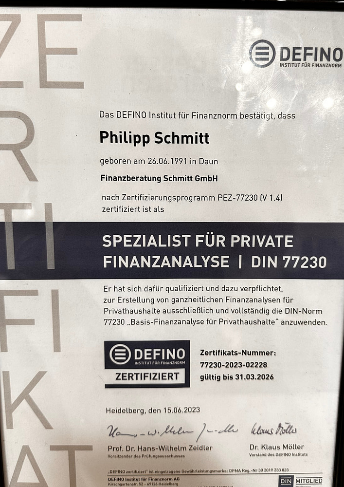 Spezialist für private Finanzanalyse gem. DIN77230